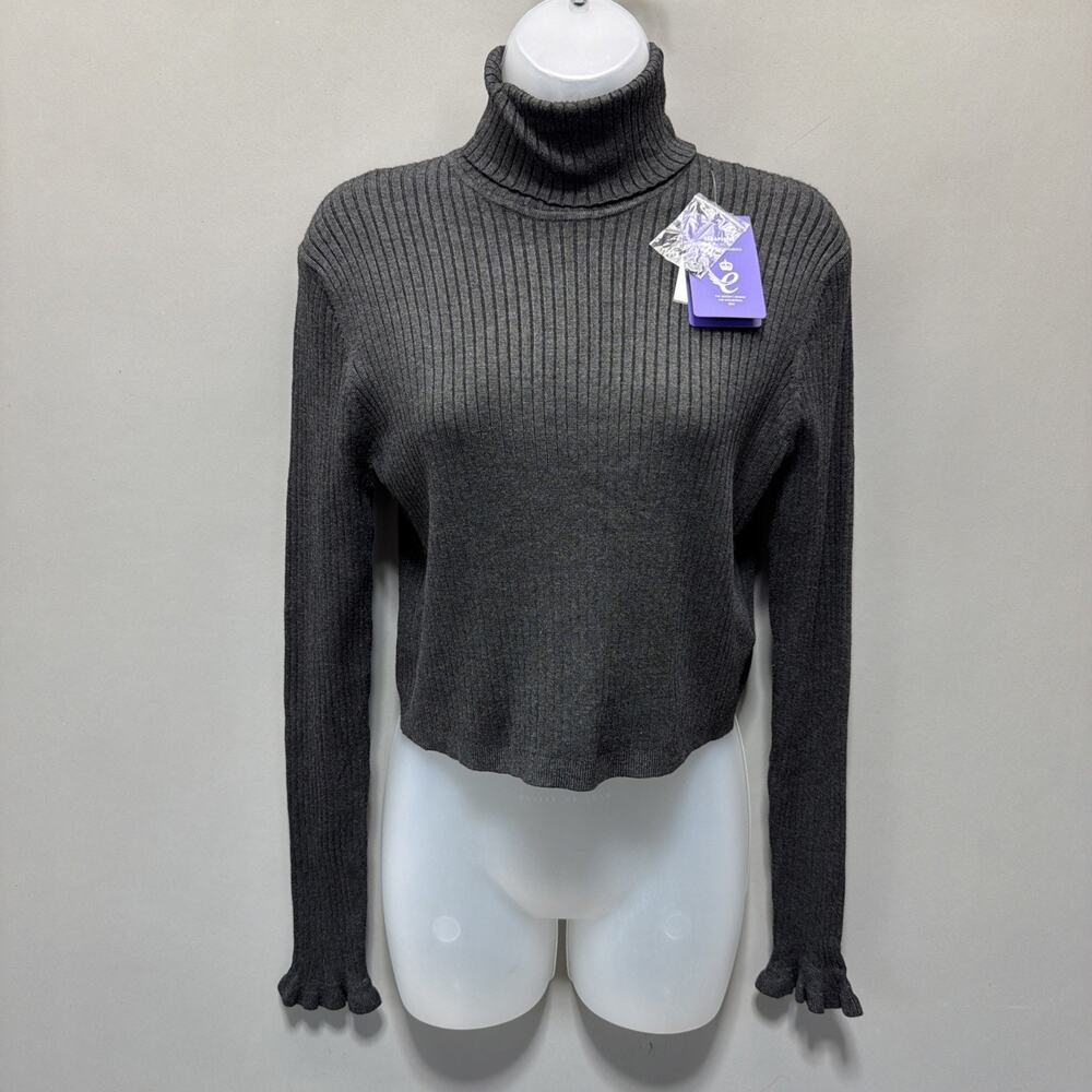 Seraphine Cropped Turtleneck Ribbed Viscose Stretch Sweater 8 Minimalist NWT